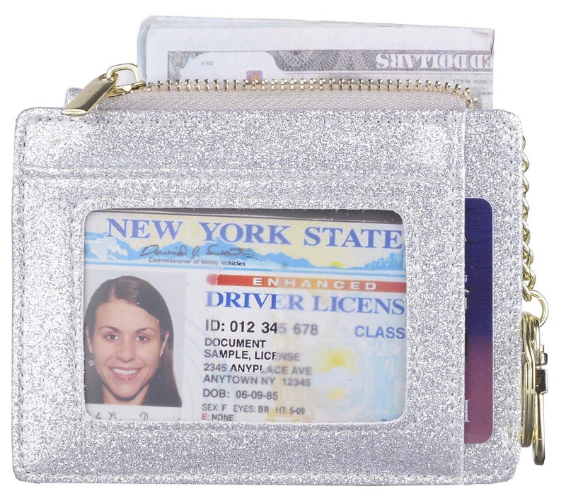 woogwin Slim RFID Credit Card Holder for Women Mini Front Pocket Wallet Purse With Keychain(Star Sliver) - Image 2